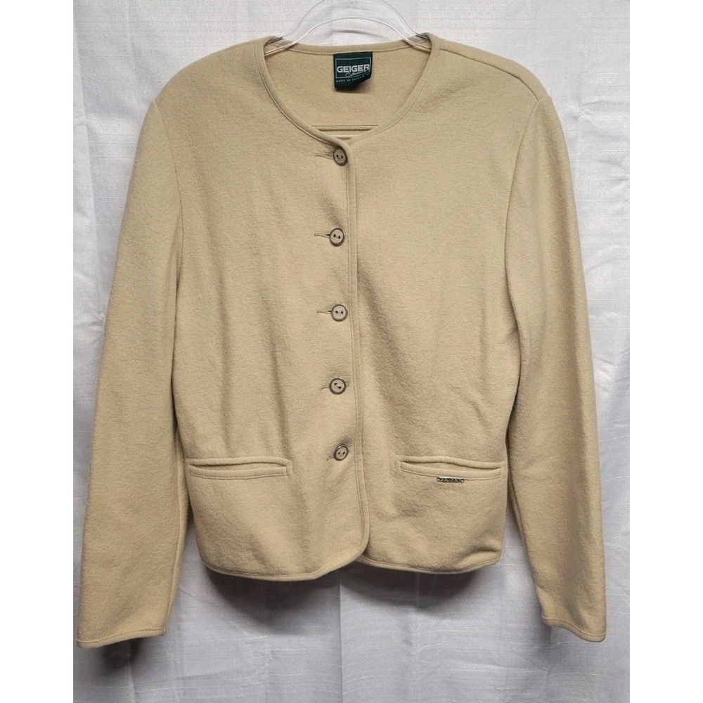 Geiger 100% Wool Cream Quiet Luxury Alpen Style Womens Long Sleeve Jacket Sz 42
